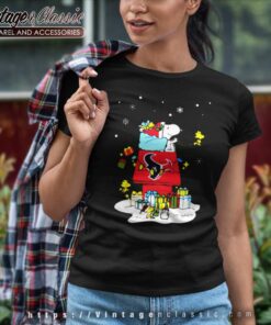 Houston Texans Santa Snoopy Wish You A Merry Christmas Women TShirt