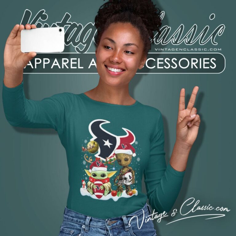 Houston Texans Shirt Baby Yoda And Groot Santa Christmas Long Sleeve Tee Houston Texans Shirt Baby Yoda And Groot Santa Christmas Long Sleeve Tee