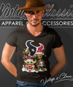 Houston Texans Shirt Baby Yoda And Groot Santa Christmas V Neck TShirt