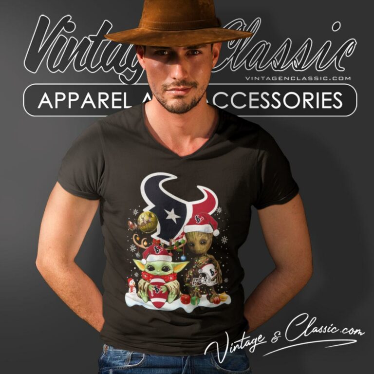 Houston Texans Shirt Baby Yoda And Groot Santa Christmas V Neck TShirt Houston Texans Shirt Baby Yoda And Groot Santa Christmas V Neck TShirt