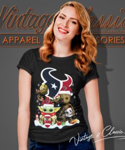 Houston Texans Shirt Baby Yoda And Groot Santa Christmas Women T Shirt