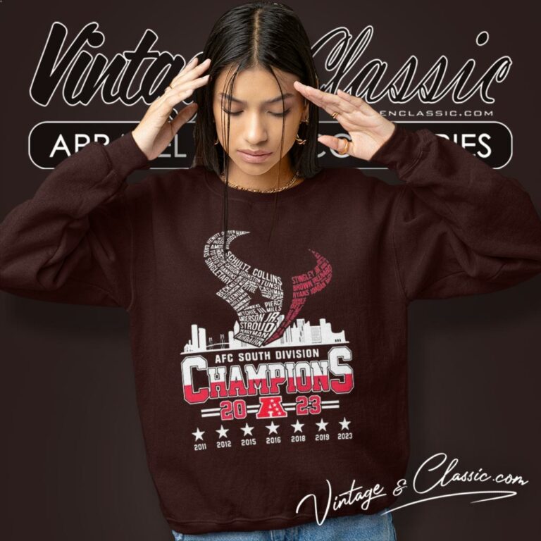 Houston Texans Skyline Logo Players Name Afc South Division Champions 2023 Sweatshirt Houston Texans Skyline Logo Players Name Afc South Division Champions 2023 Sweatshirt