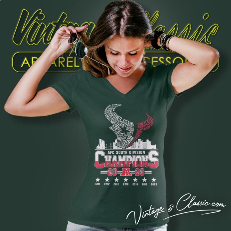 Houston Texans Skyline Logo Players Name Afc South Division Champions 2023 V Neck TShirt Houston Texans Skyline Logo Players Name Afc South Division Champions 2023 V Neck TShirt