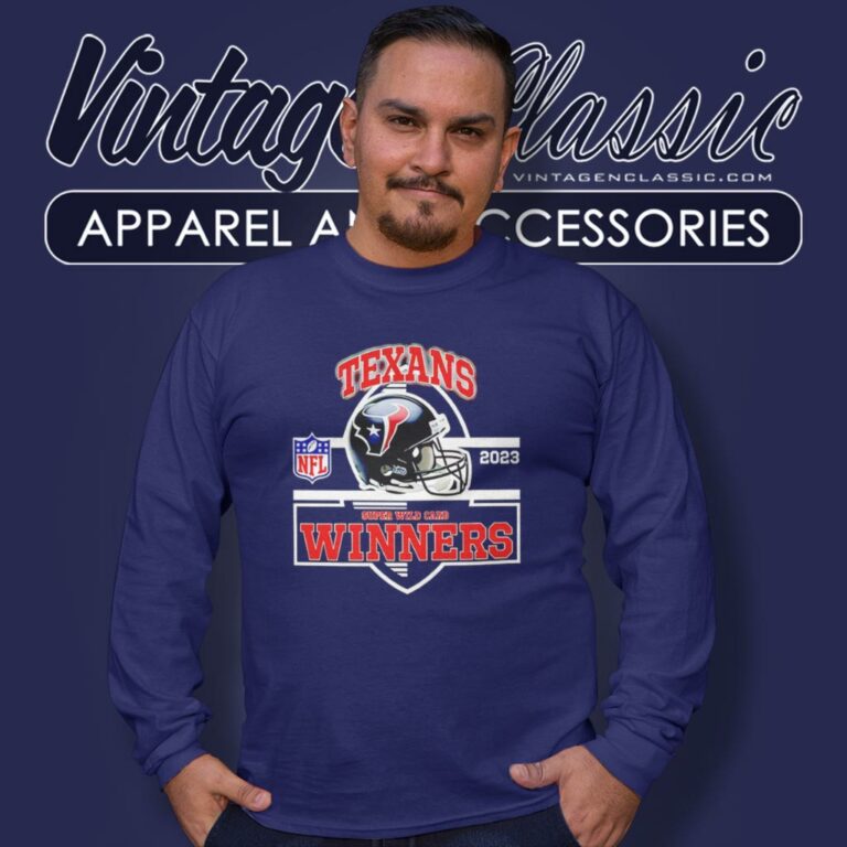 Houston Texans Winners Champions 2023 Super Wild Card Nfl Divisional Helmet Long Sleeve Tee Houston Texans Winners Champions 2023 Super Wild Card Nfl Divisional Helmet Long Sleeve Tee