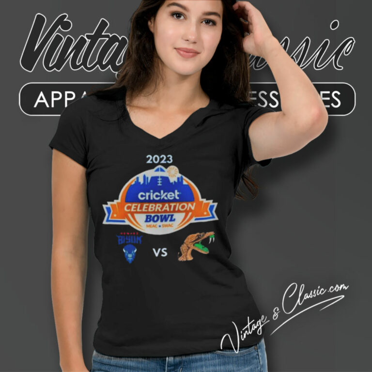 Howard Bison Vs Famu Rattlers 2023 Celebration Bowl V Neck TShirt Howard Bison Vs Famu Rattlers 2023 Celebration Bowl V Neck TShirt