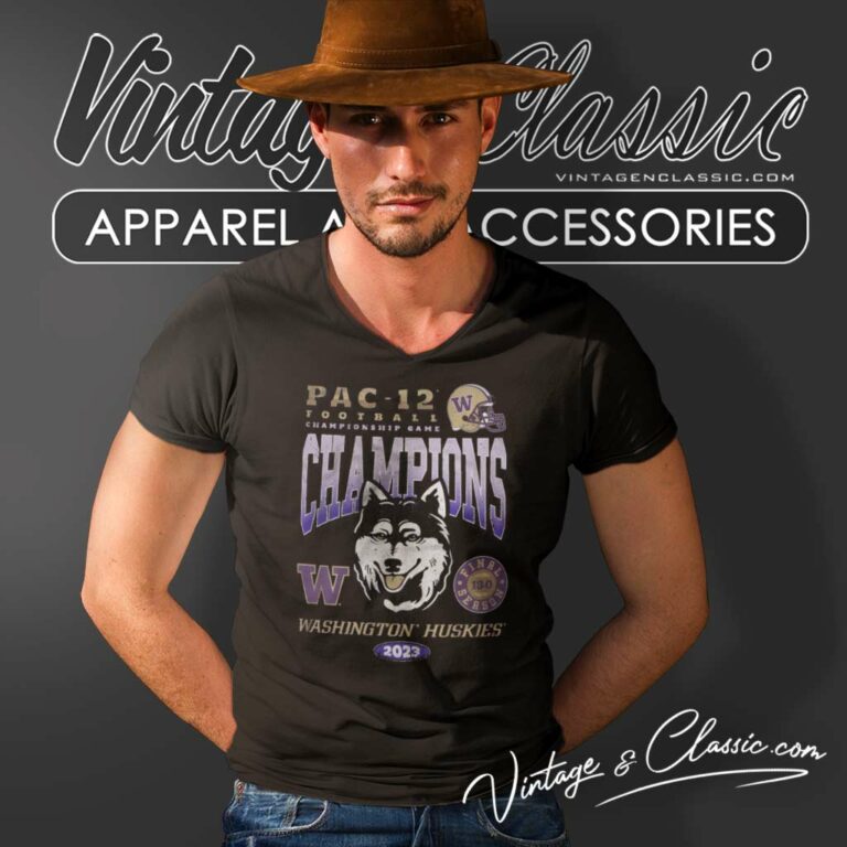 Huskies Pac 12 Champions 2023 V Neck TShirt Huskies Pac 12 Champions 2023 V Neck TShirt