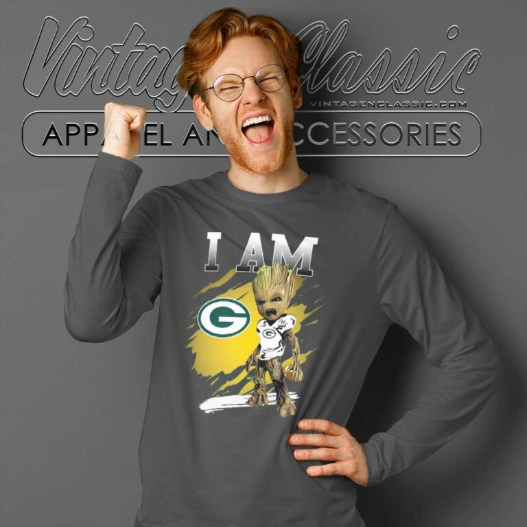 I Am Green Bay Packer Groot Long Sleeve Tee I Am Green Bay Packer Groot Long Sleeve Tee