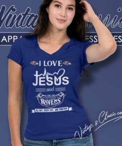 I Love Jesus And Love The Baltimore Ravens Shirt All Day Every Day V Neck TShirt