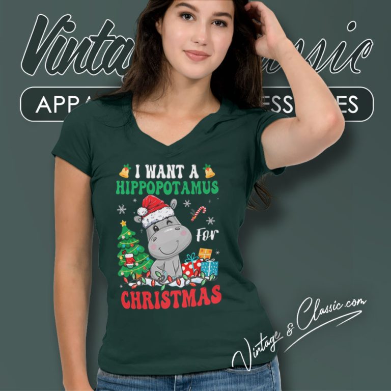 I Want A Hippopotamus For Christmas V Neck TShirt I Want A Hippopotamus For Christmas V Neck TShirt