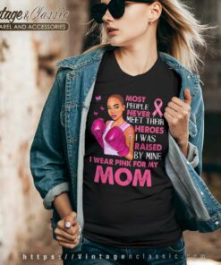 I Wear Pinks For My Mom Breast Cancer Awareness Support Mom 5 I Wear Pinks For My Mom Breast Cancer Awareness Support Mom V Neck TShirt