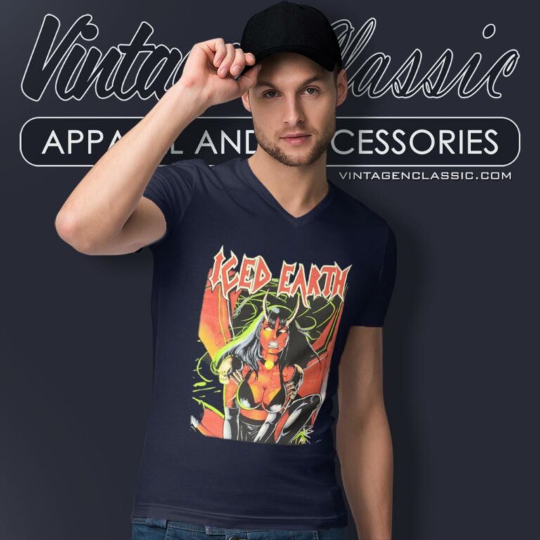 Iced Earth Demon Chick V Neck TShirt Iced Earth Demon Chick V Neck TShirt