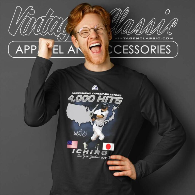 Ichiro Suzuki New York Yankees 4000 Hits Long Sleeve Tee Ichiro Suzuki New York Yankees 4000 Hits Long Sleeve Tee