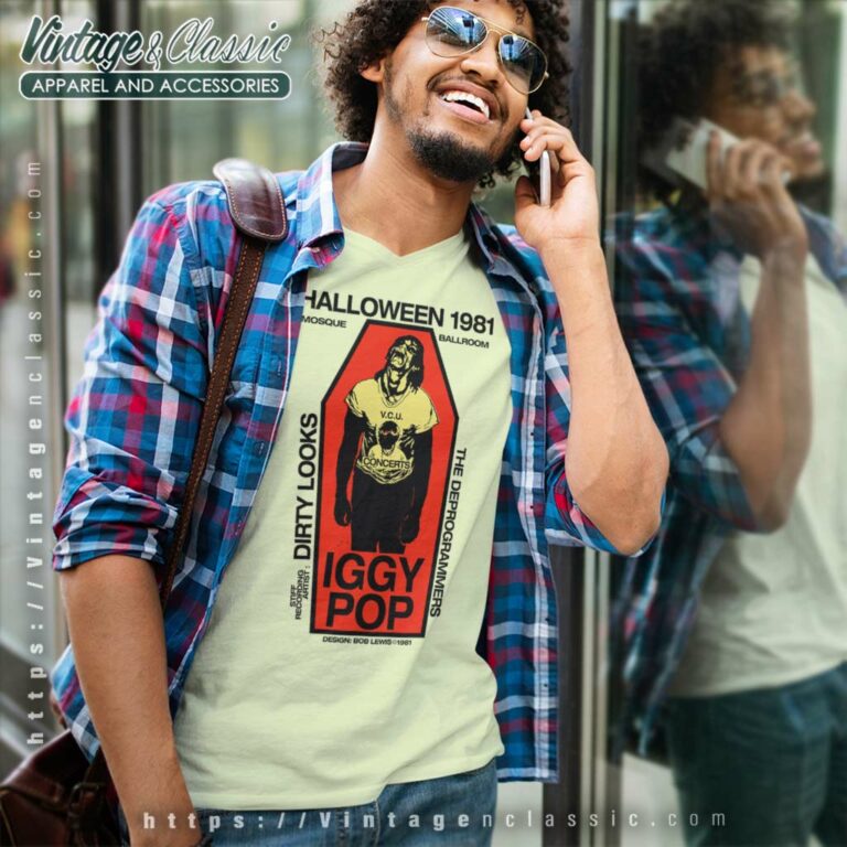 Iggy Pop Halloween 1981 Mosque Ballroom V Neck TShirt Iggy Pop Halloween 1981 Mosque Ballroom V Neck TShirt