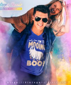 Im The Mooing Boo Ghost Cows Moo Cow Halloween V Neck TShirt