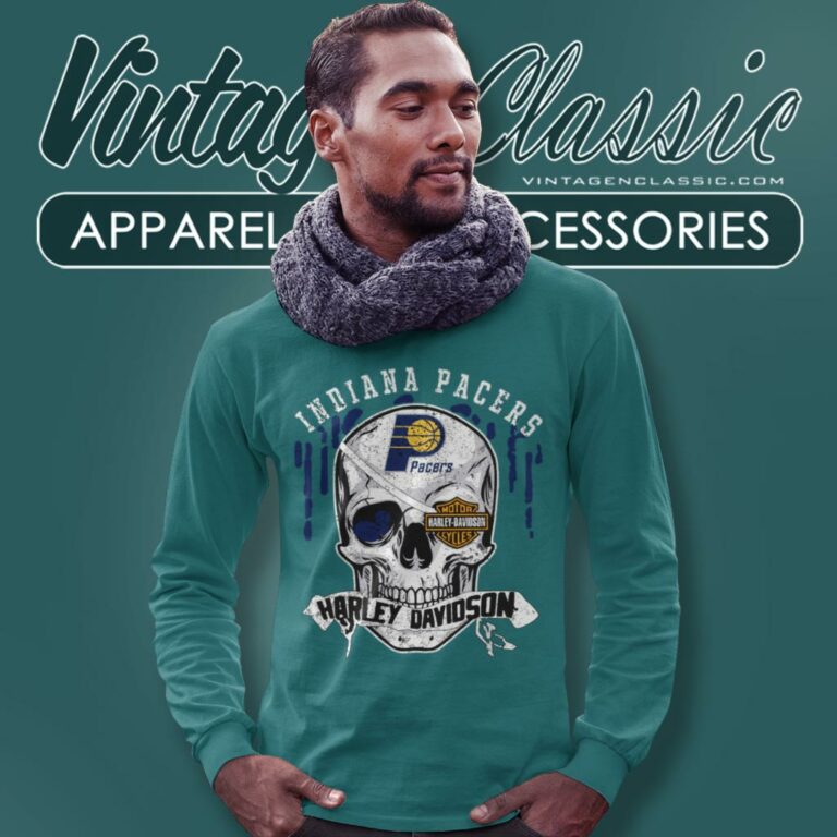 Indiana Pacers Harley Davidson Skull Long Sleeve Tee 1 Indiana Pacers Harley Davidson Skull Long Sleeve Tee 1