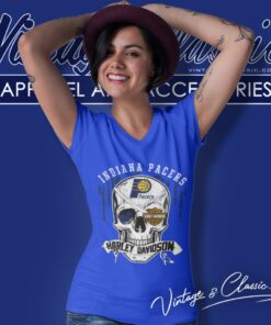 Indiana Pacers Harley Davidson Skull V Neck TShirt 1