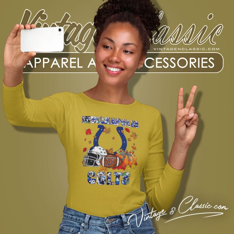 Indianapolis Colts Fall Helmet Pumpkin Long Sleeve Tee Indianapolis Colts Fall Helmet Pumpkin Long Sleeve Tee