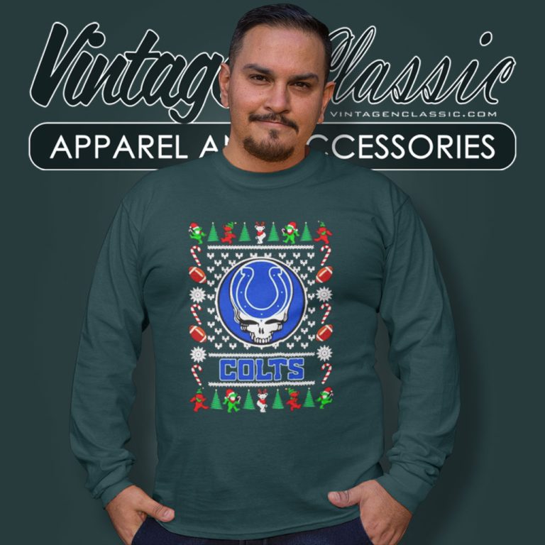 Indianapolis Colts Grateful Dead Ugly Christmas Long Sleeve Tee Indianapolis Colts Grateful Dead Ugly Christmas Long Sleeve Tee