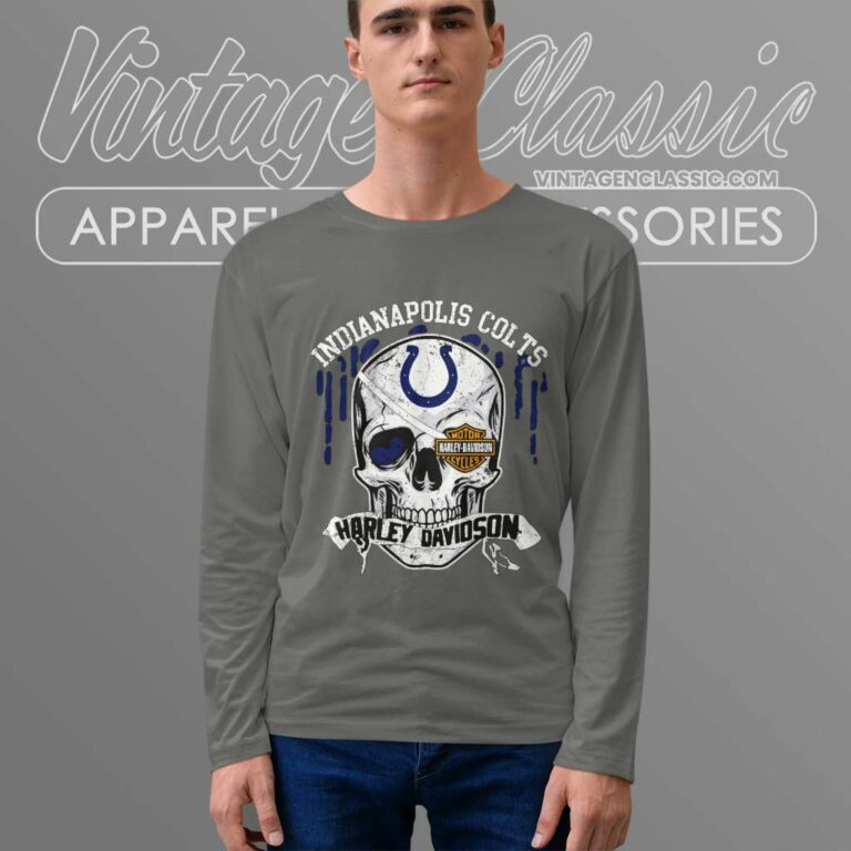 Indianapolis Colts Harley Daivsion Skull Long Sleeve Tee Indianapolis Colts Harley Daivsion Skull Long Sleeve Tee