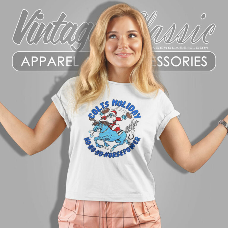 Indianapolis Colts Ho Ho Ho Horsepower Santa Christmas Women T Shirt Indianapolis Colts Ho Ho Ho Horsepower Santa Christmas Women T Shirt