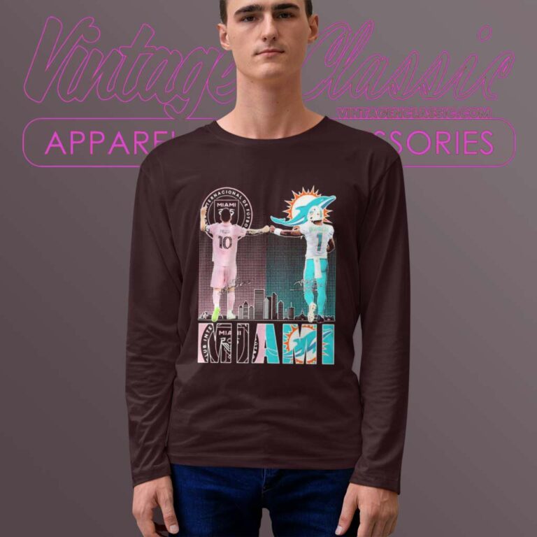Inter Miami Messi And Dolphins Tagovailoa City Champions Long Sleeve Tee Inter Miami Messi And Dolphins Tagovailoa City Champions Long Sleeve Tee