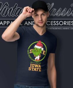 Iowa State Cyclones Ncaa Christmas Grinch Shirt I Hate People But I Love My Iowa State V Neck TShirt