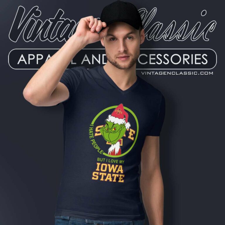 Iowa State Cyclones Ncaa Christmas Grinch Shirt I Hate People But I Love My Iowa State V Neck TShirt Iowa State Cyclones Ncaa Christmas Grinch Shirt I Hate People But I Love My Iowa State V Neck TShirt