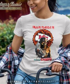 Iron Maiden Kansas City Chiefs LVII Super Bowl Shirt 6 Iron Maiden Kansas City Chiefs Lvii Super Bowl Women TShirt