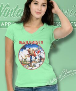Iron Maiden Shirt Trooper Metal Onslaught 83 7 Iron Maiden Shirt Trooper Metal Onslaught 83 V Neck TShirt