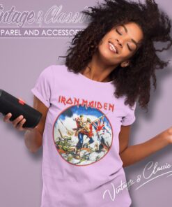 Iron Maiden Shirt Trooper Metal Onslaught 83 8 Iron Maiden Shirt Trooper Metal Onslaught 83 Women T Shirt