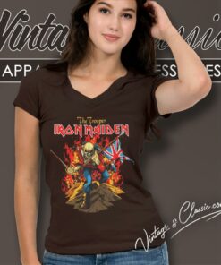 Iron Maiden Trooper Flames Shirt 5 Iron Maiden Trooper Flames V Neck TShirt