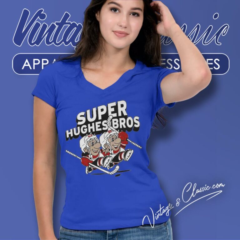 Jack Hughes And Luke Hughes Super Hughes Bros V Neck TShirt Jack Hughes And Luke Hughes Super Hughes Bros V Neck TShirt
