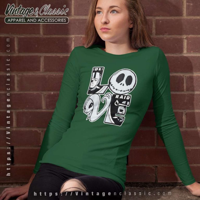 Jack Skellington And Sally Love Las Vegas Raiders Long Sleeve Tee Jack Skellington And Sally Love Las Vegas Raiders Long Sleeve Tee