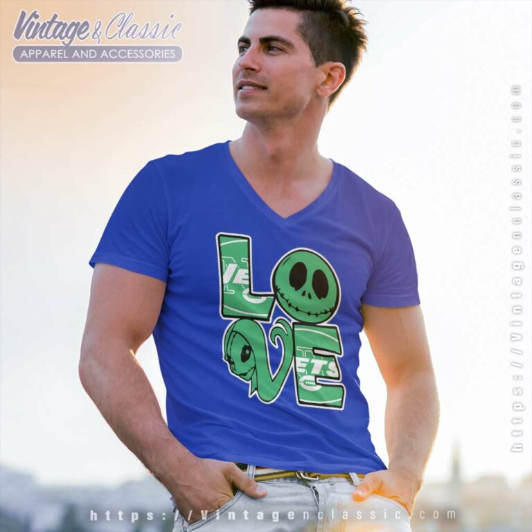 Jack Skellington And Sally Love New York Jets V Neck TShirt Jack Skellington And Sally Love New York Jets V Neck TShirt