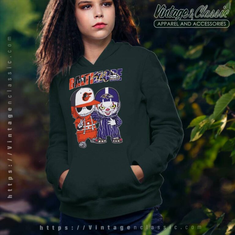 Jack Skellington Baltimore Orioles And Pennywise Baltimore Ravens Hoodie Jack Skellington Baltimore Orioles And Pennywise Baltimore Ravens Hoodie