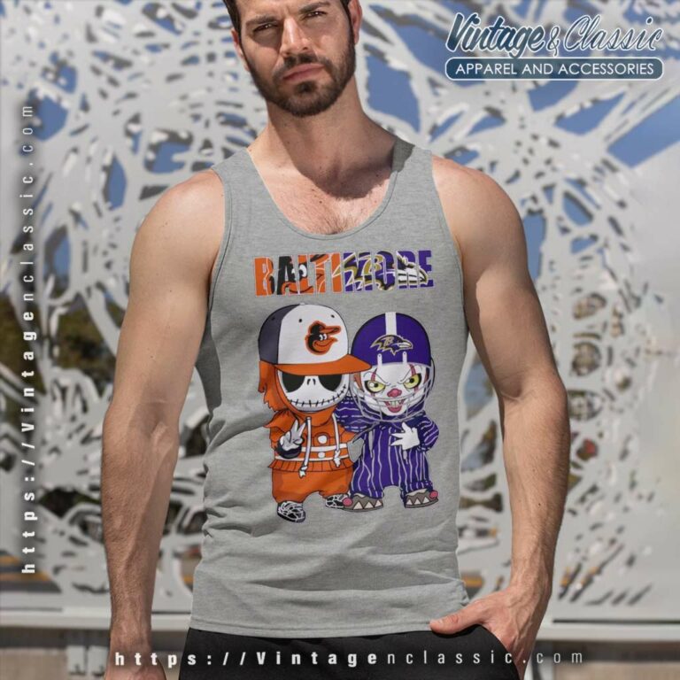 Jack Skellington Baltimore Orioles And Pennywise Baltimore Ravens Tank Top Racerback Jack Skellington Baltimore Orioles And Pennywise Baltimore Ravens Tank Top Racerback