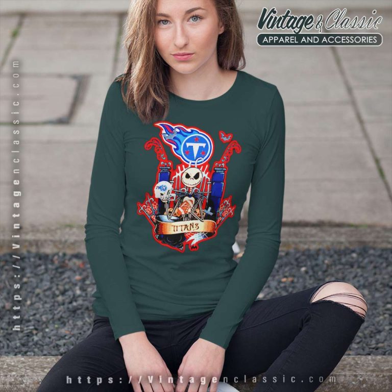 Jack Skellington Halloween Tennessee Titans Fan Long Sleeve Tee Jack Skellington Halloween Tennessee Titans Fan Long Sleeve Tee
