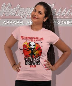 Jack Skellington Nothing Scares Me Im A Cleveland Browns Fan Halloween Women TShirt