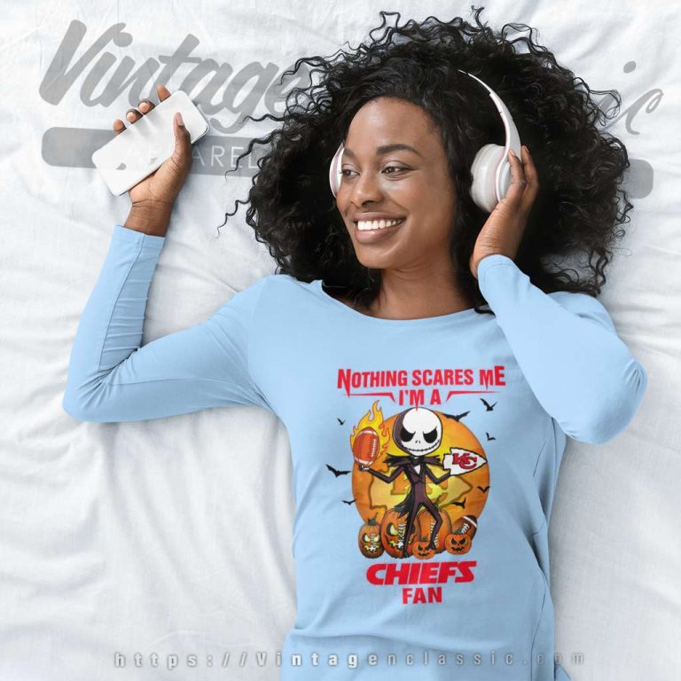Jack Skellington Nothing Scares Me Im A Kansas City Chiefs Fan Halloween Long Sleeve Tee Jack Skellington Nothing Scares Me Im A Kansas City Chiefs Fan Halloween Long Sleeve Tee