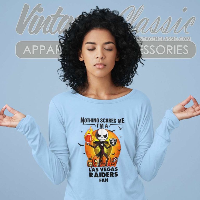 Jack Skellington Nothing Scares Me Im A Las Vegas Raiders Fan Halloween Long Sleeve Tee Jack Skellington Nothing Scares Me Im A Las Vegas Raiders Fan Halloween Long Sleeve Tee