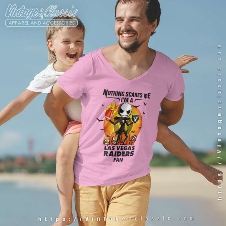 Jack Skellington Nothing Scares Me Im A Las Vegas Raiders Fan Halloween V Neck TShirt Jack Skellington Nothing Scares Me Im A Las Vegas Raiders Fan Halloween V Neck TShirt