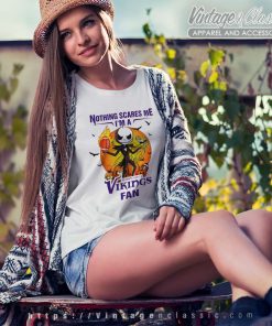 Jack Skellington Nothing Scares Me Im A Minesota Vikings Fan Halloween Women TShirt