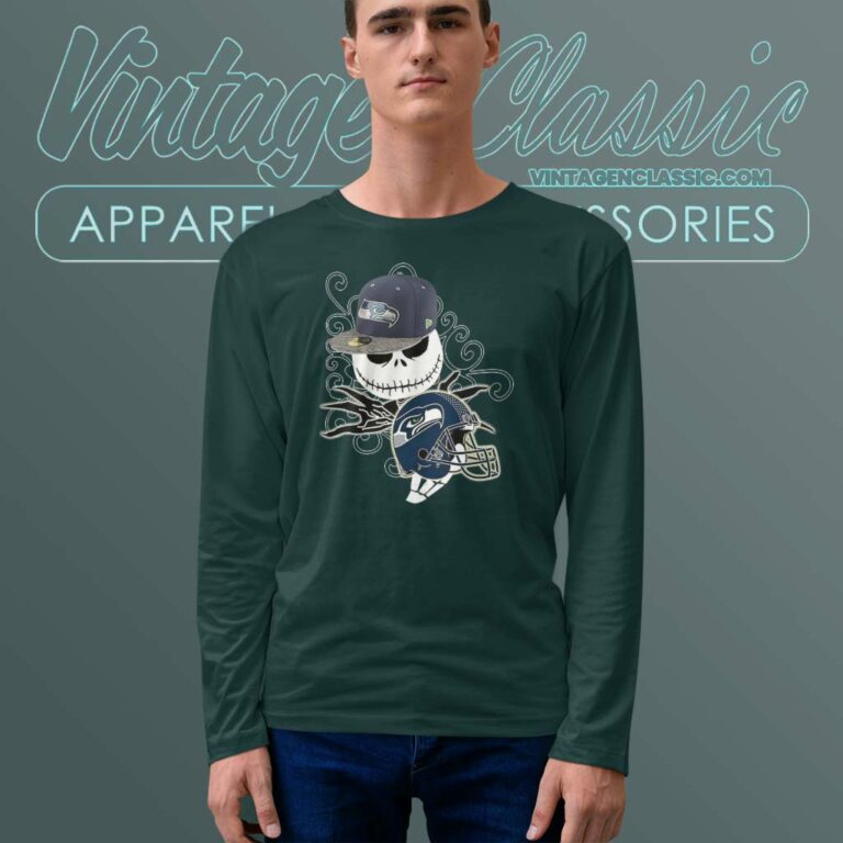 Jack Skellington Seattle Seahawks Halloween Long Sleeve Tee Jack Skellington Seattle Seahawks Halloween Long Sleeve Tee