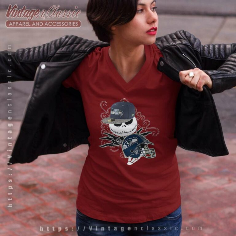 Jack Skellington Seattle Seahawks Halloween V Neck TShirt Jack Skellington Seattle Seahawks Halloween V Neck TShirt