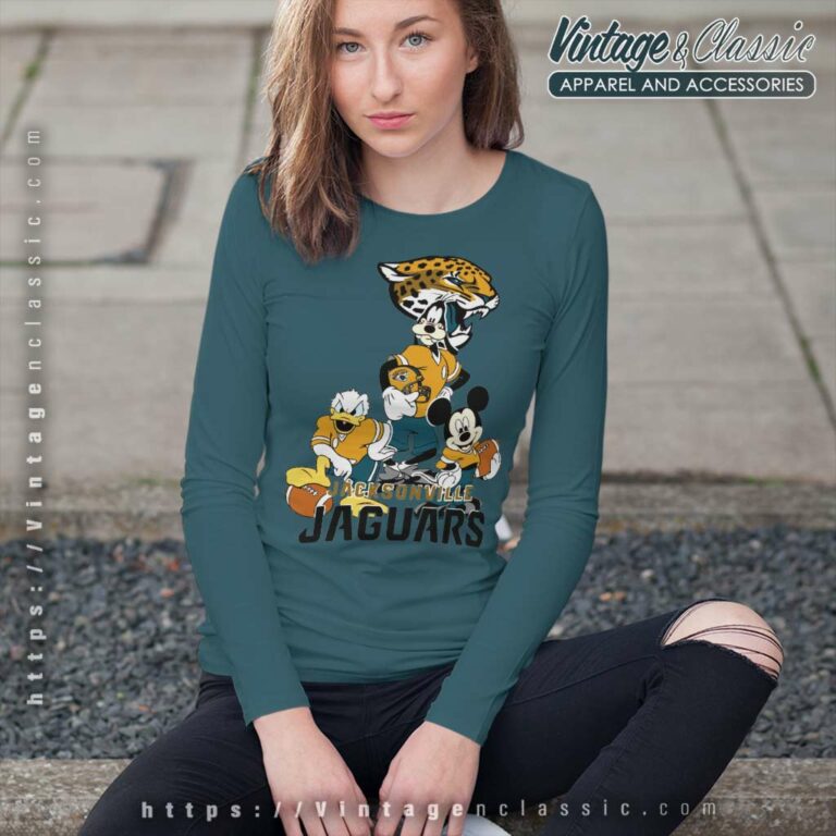 Jacksonville Jaguars Cartoon Movie Donald Duck Mic Long Sleeve Tee Jacksonville Jaguars Cartoon Movie Donald Duck Mic Long Sleeve Tee