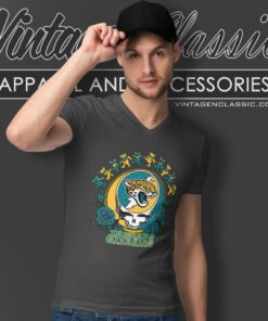 Jacksonville Jaguars Grateful Dead Roses Dancing Bears V Neck TShirt 1