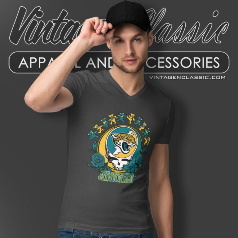 Jacksonville Jaguars Grateful Dead Roses Dancing Bears V Neck TShirt 1 Jacksonville Jaguars Grateful Dead Roses Dancing Bears V Neck TShirt 1