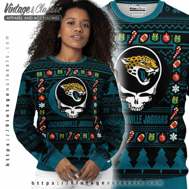 Jacksonville Jaguars Grateful Dead Ugly Sweater Women Ugly Sweater Jacksonville Jaguars Grateful Dead Ugly Sweater Women Ugly Sweater
