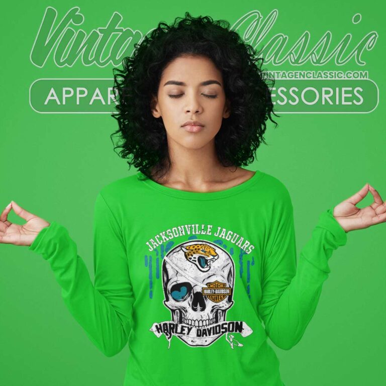 Jacksonville Jaguars Harley Davidson Skull Long Sleeve Tee Jacksonville Jaguars Harley Davidson Skull Long Sleeve Tee