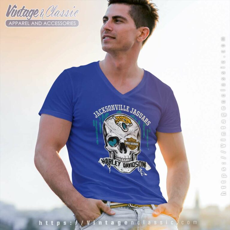 Jacksonville Jaguars Harley Davidson Skull V Neck TShirt Jacksonville Jaguars Harley Davidson Skull V Neck TShirt
